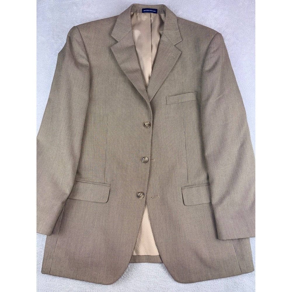 Stafford Essentials Mens Tan Micro-Check Blazer 3-Button Classic Fit 40 Regular